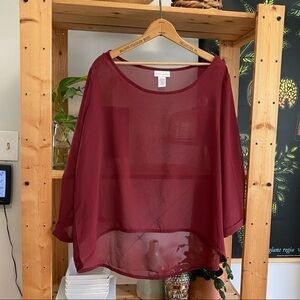 Soft Surroundings Maroon Red Sheer Oversized High Low Hem Top